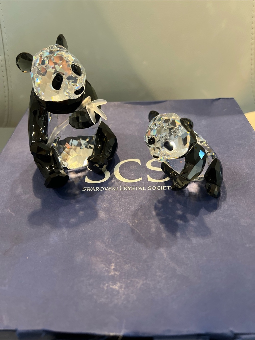 Swarovski SCS Endangered Wildlife Crystal Panda Set of 2 w/ Box - As-Is